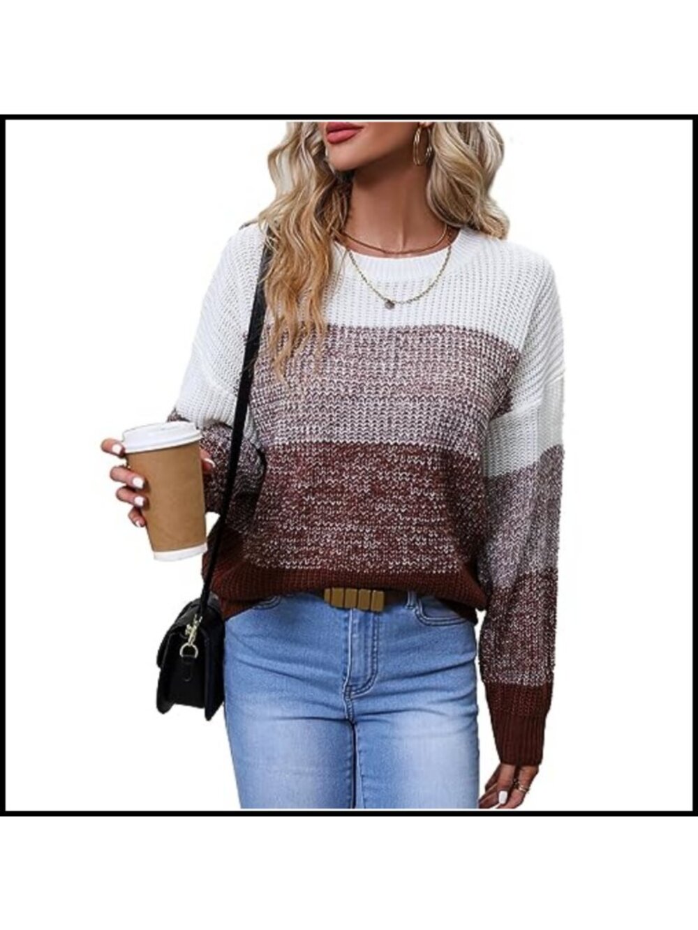 Women's Striped Color Block Sweater Long Sleeve Crewneck Soft Knit Pullover